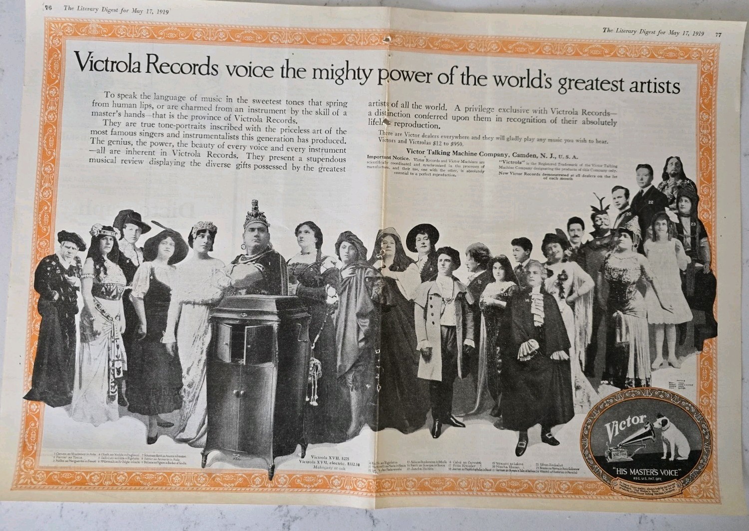 1919 Victor Talking Machine Victrola Records Greatest Artists Vintage 2 Page Ad 1919 Victor Talking Machine Victrola Records Greatest Artists Vintage 2 Page Ad