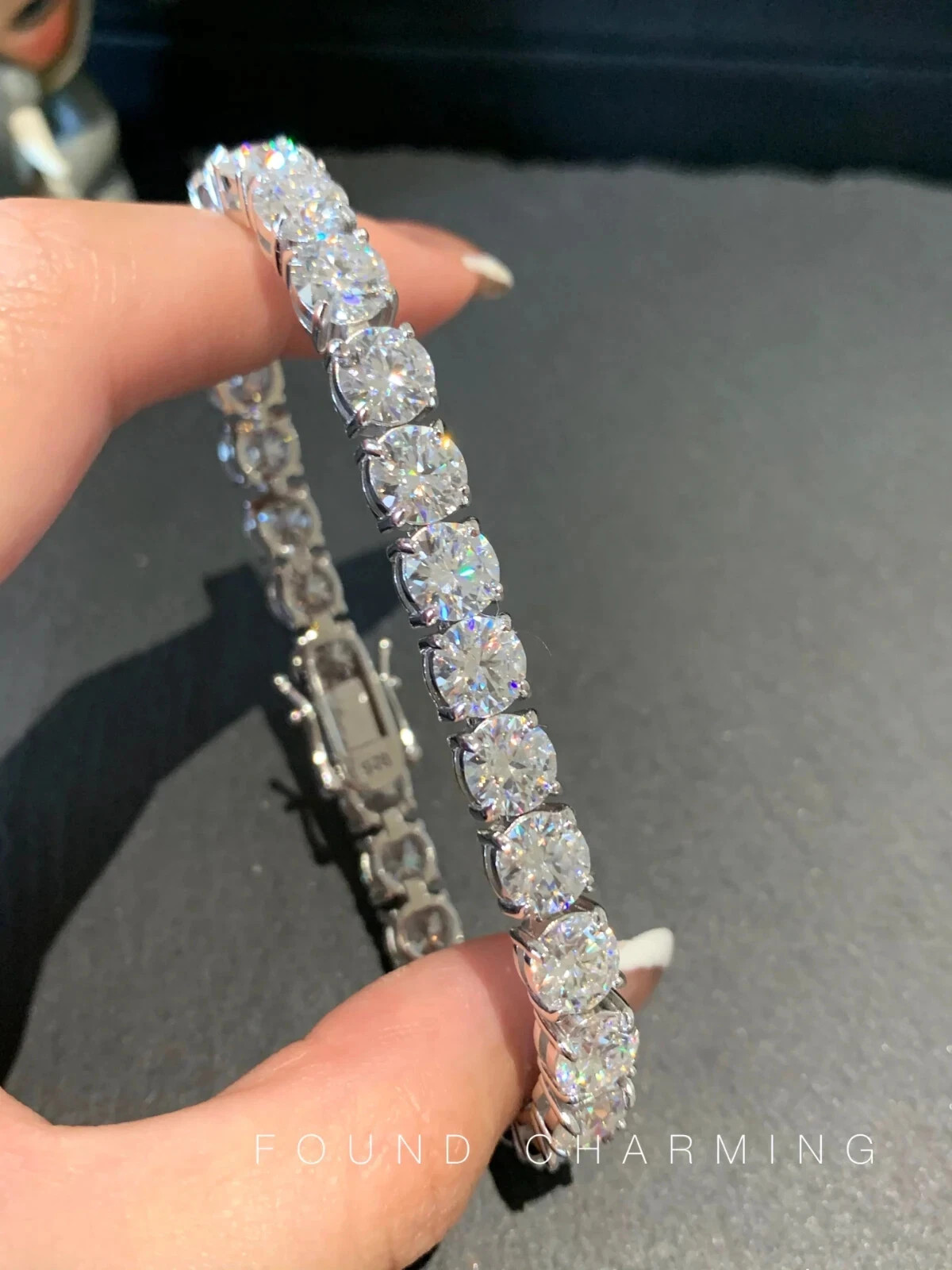 15Ct Round Cut VVS Real Moissanite Tennis Bracelet 14K White Gold Plated Silver
