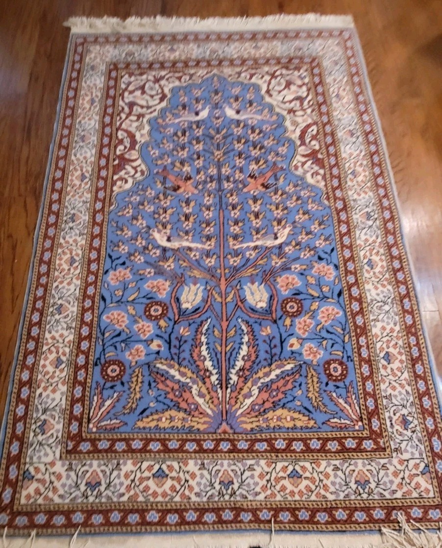 Turkish Kayseri Rug 4x 6\' Approx. Vintage Blue Red Hand Knotted Wool on Cotton Turkish Kayseri Rug 4x 6\' Approx. Vintage Blue Red Hand Knotted Wool on Cotton