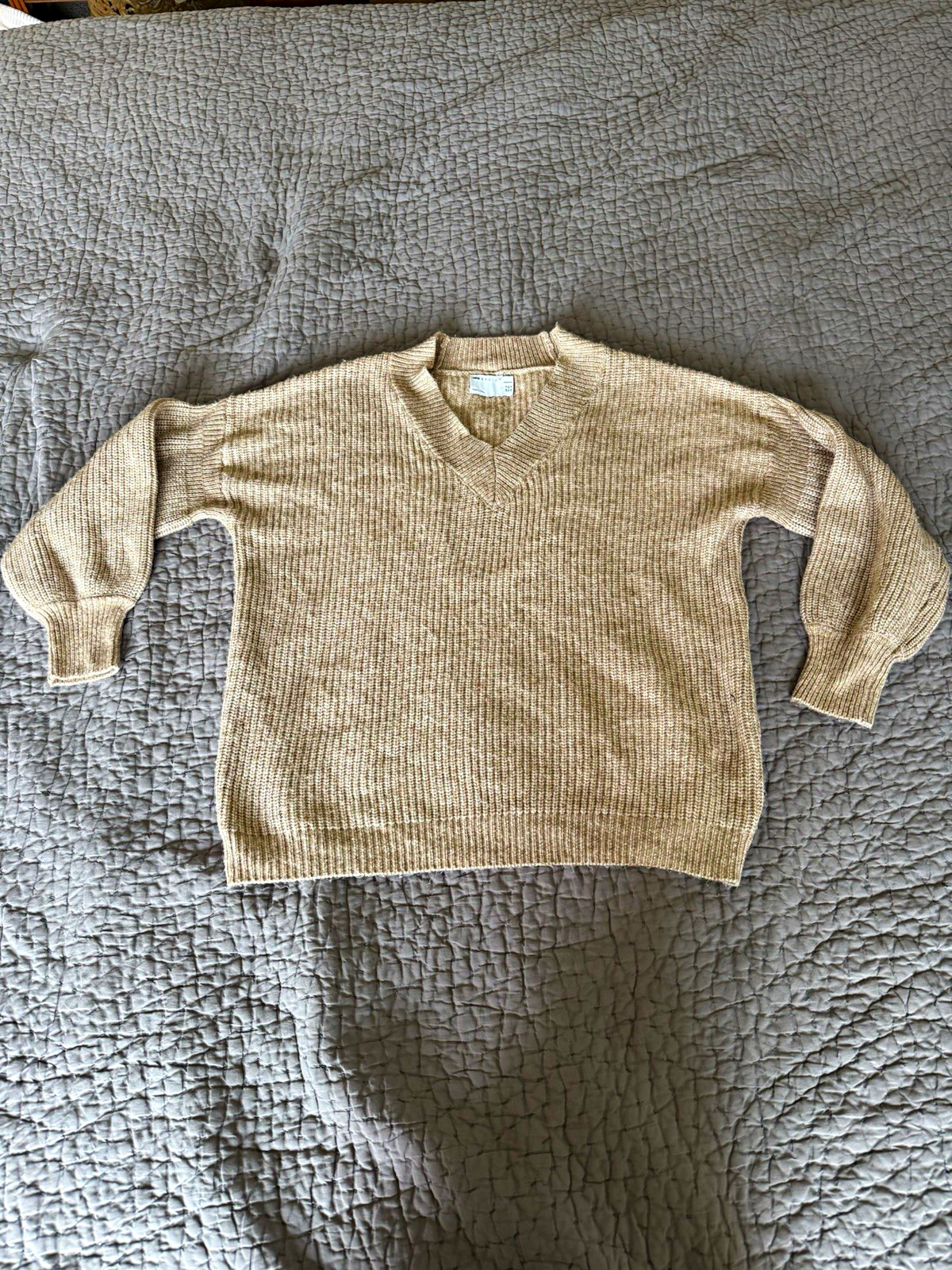 ASOS DESIGN Women’s Maternity Beige Rib-Knit Crewneck Pullover Sweater 4