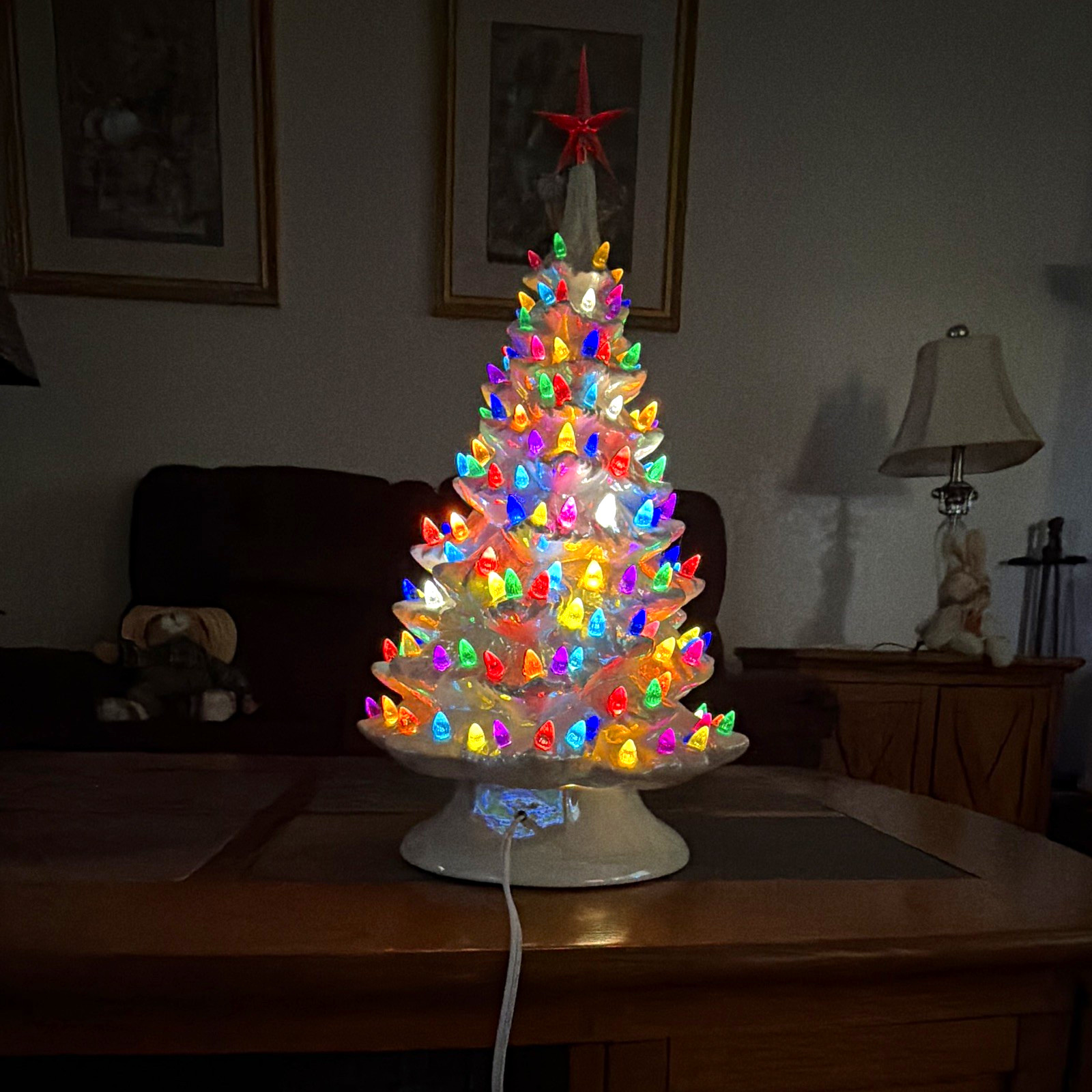Vintage Ceramic Christmas Tree scioto Stans 21” Mother of pearl