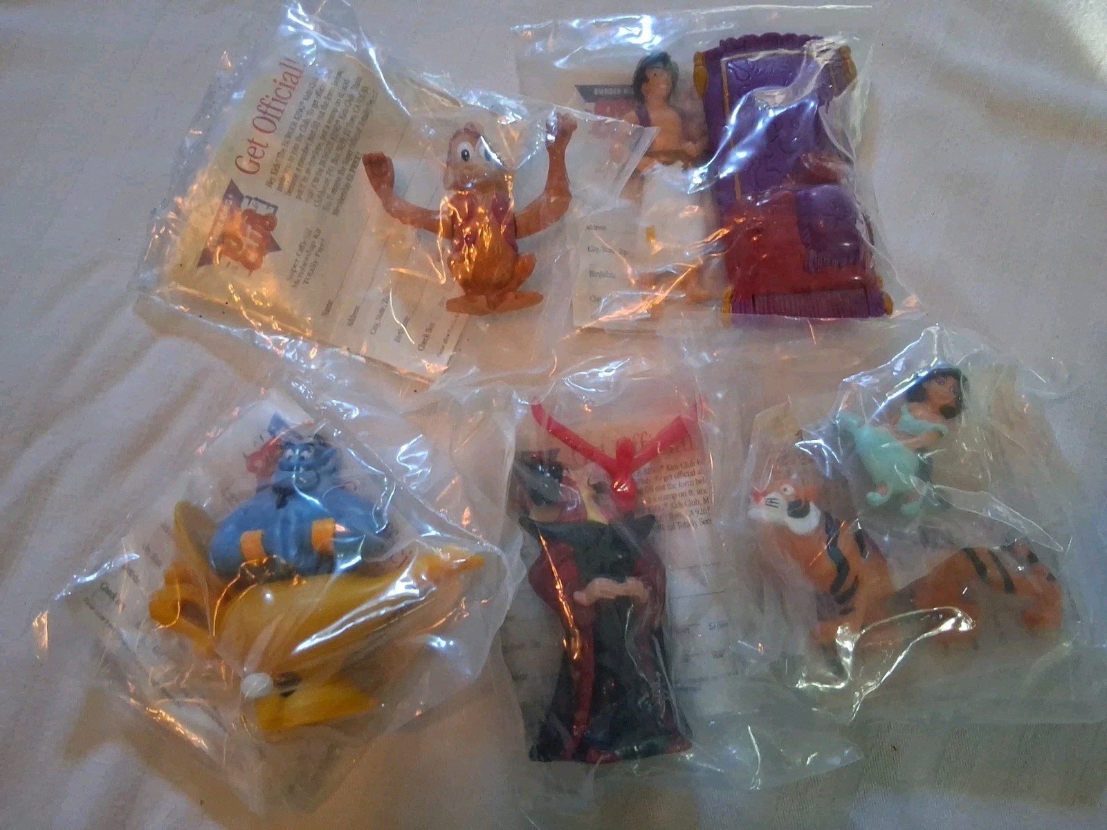 Vintage 1992 Disney Aladdin Burger King Kids Club Toys Complete Set 5 Sealed