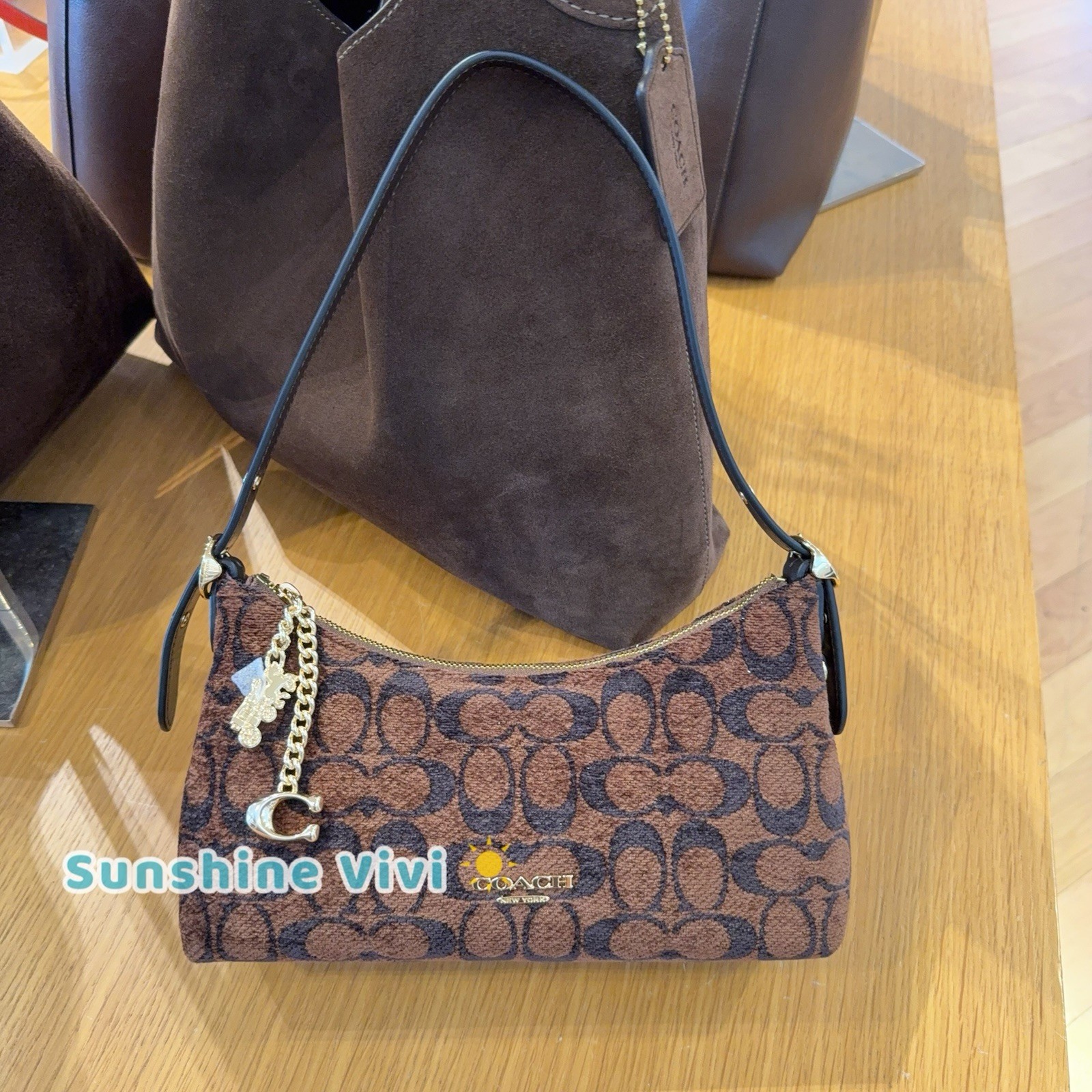 NWT Coach Emeilia Shoulder Bag Signature Chenille CFN74 Gold/Truffle