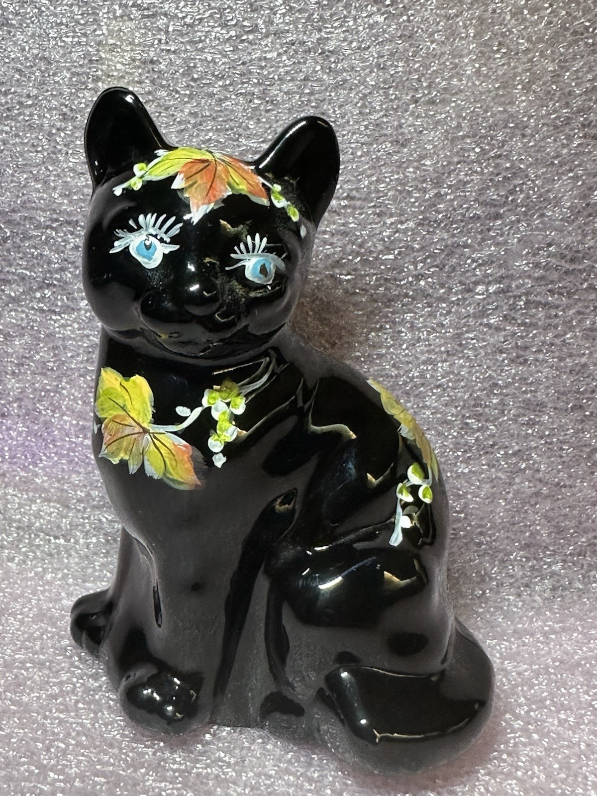 Fenton Black Sitting Cat Perfect For The Fall Handpainted By Louise Piper 1985