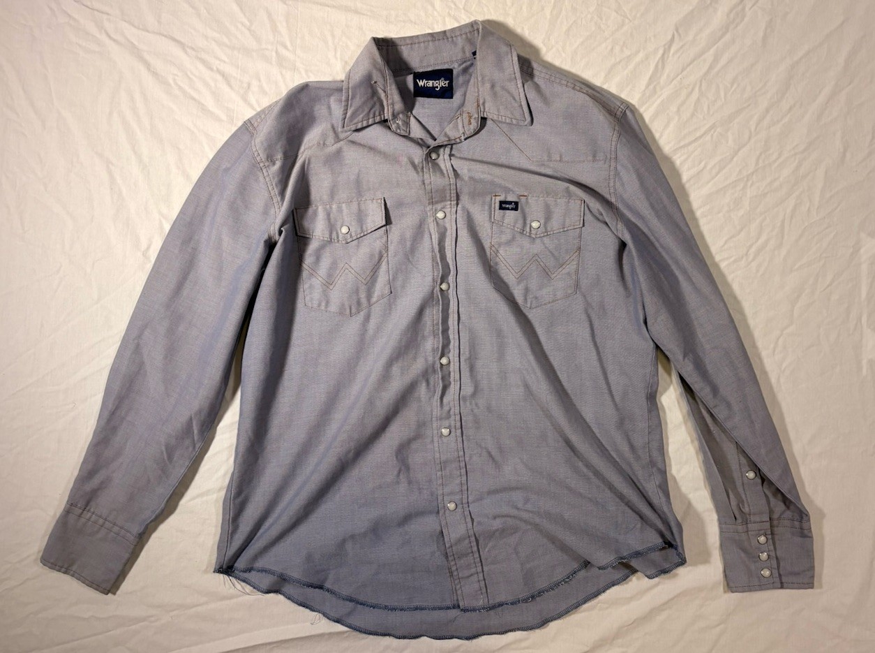 Wrangler Men\'s Powder Blue Pearl Button Western Shirt, XL Wrangler Men\'s Powder Blue Pearl Button Western Shirt, XL