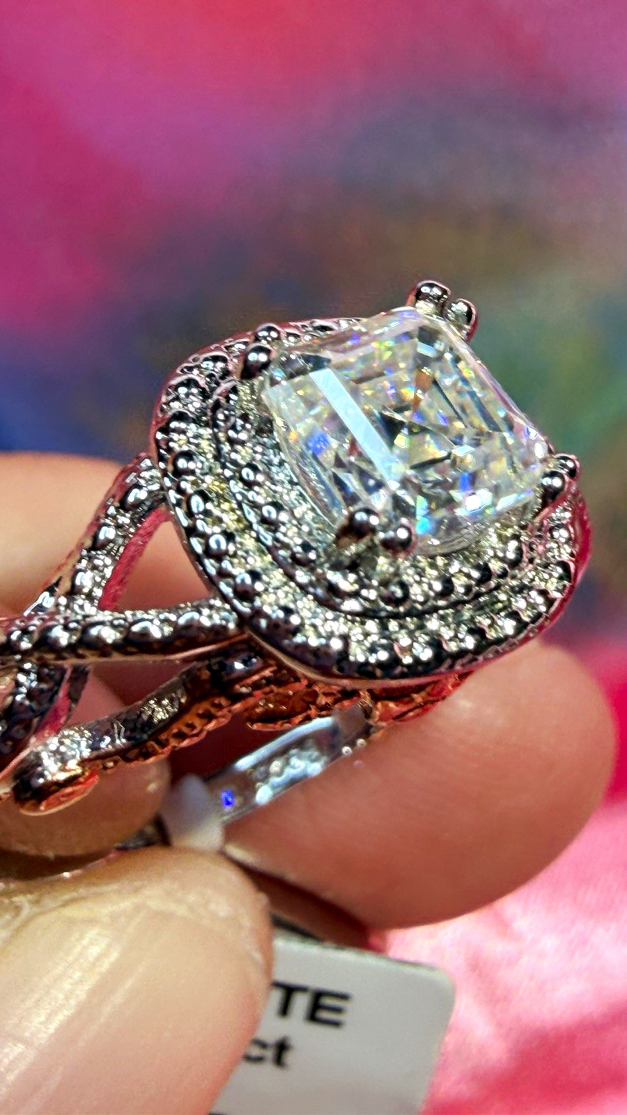 Moissanite 2.0ct Cushion Halo Engagement/Wedding Ring Set SS Size 7 Moissanite 2.0ct Cushion Halo Engagement/Wedding Ring Set SS Size 7