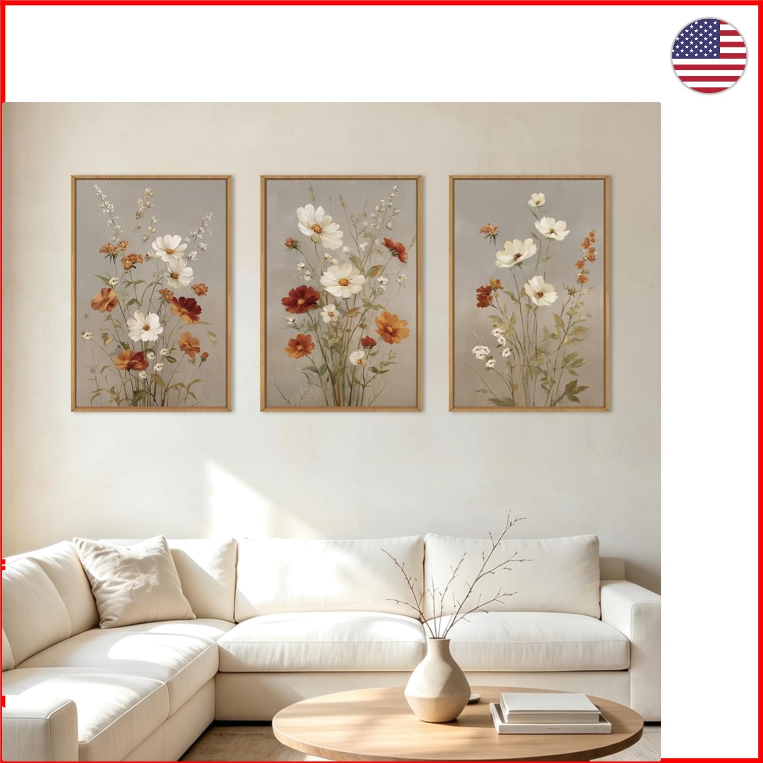 Vintage Floral Wall Art Set of 3 - Framed 16x24 Paintings for Any Room