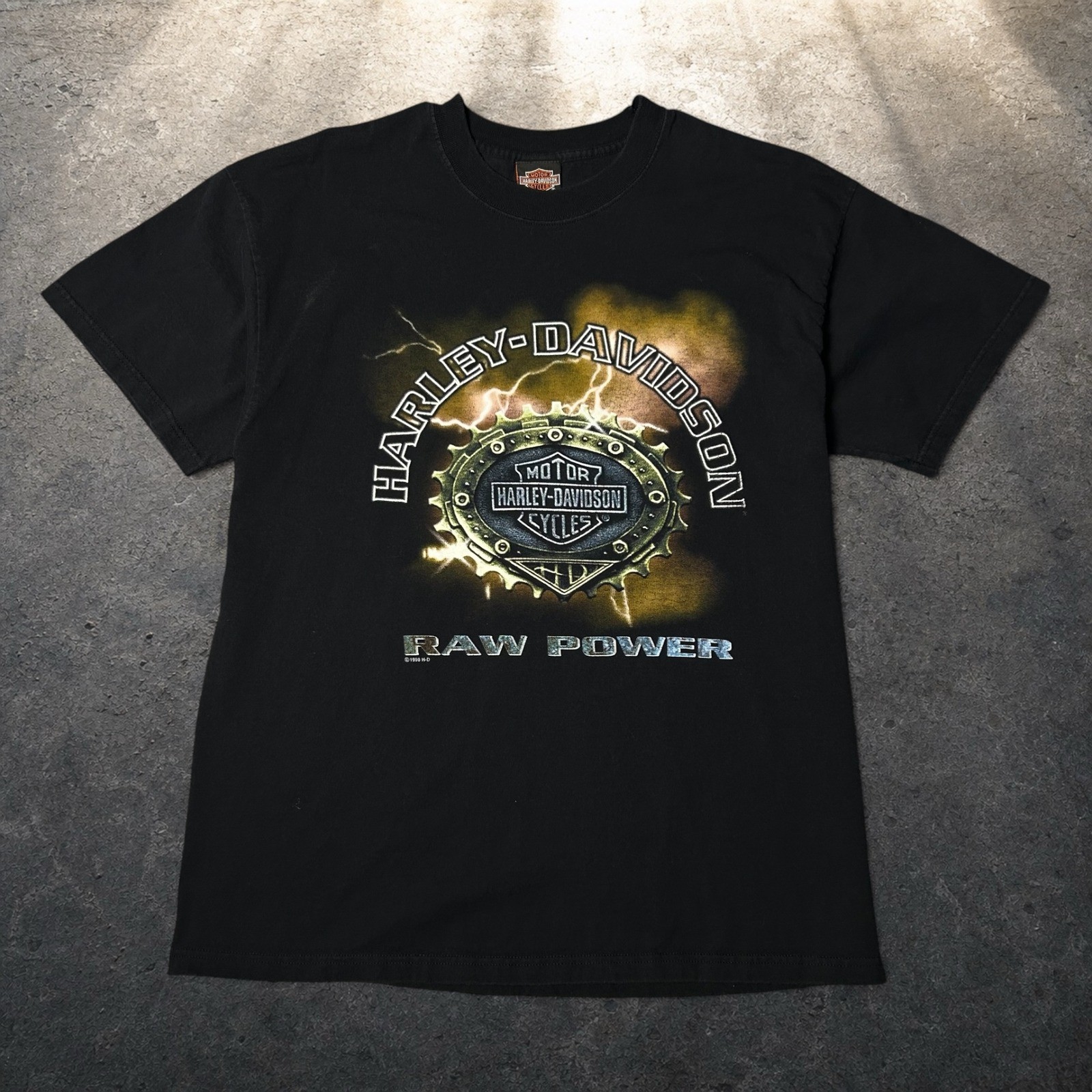 Vintage 1998 Harley Davidson Raw Power T-Shirt Black XL Skater Biker Retro 90s