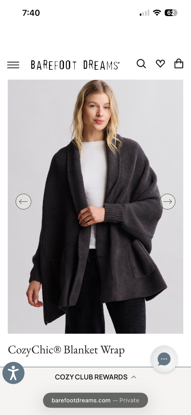 Barefoot Dreams Cozy Chic Blanket Wrap NWT