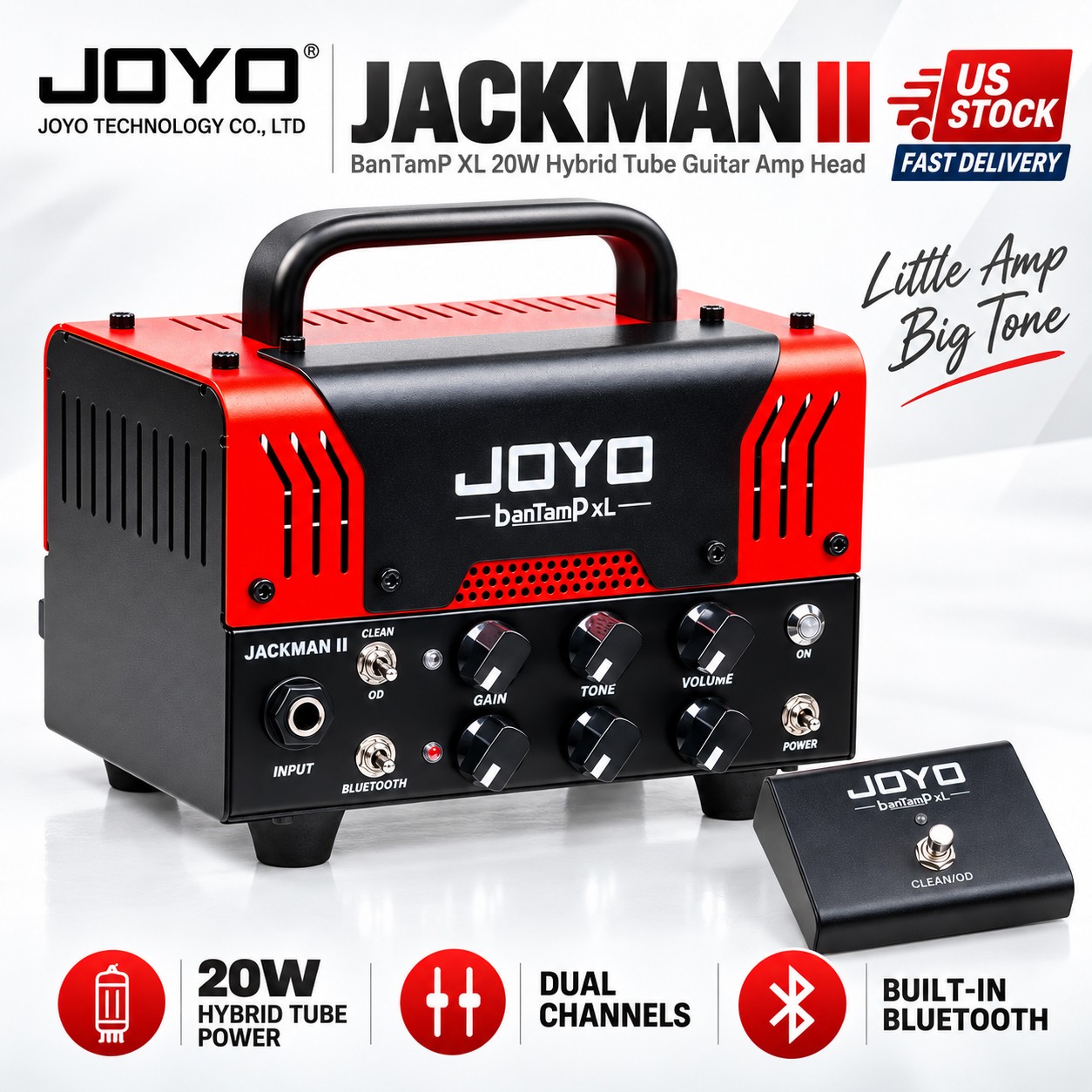 JOYO Mini Amp Guitar Amplifier Head 20 Watt Preamp 2 Channel Hybrid Bluetooth