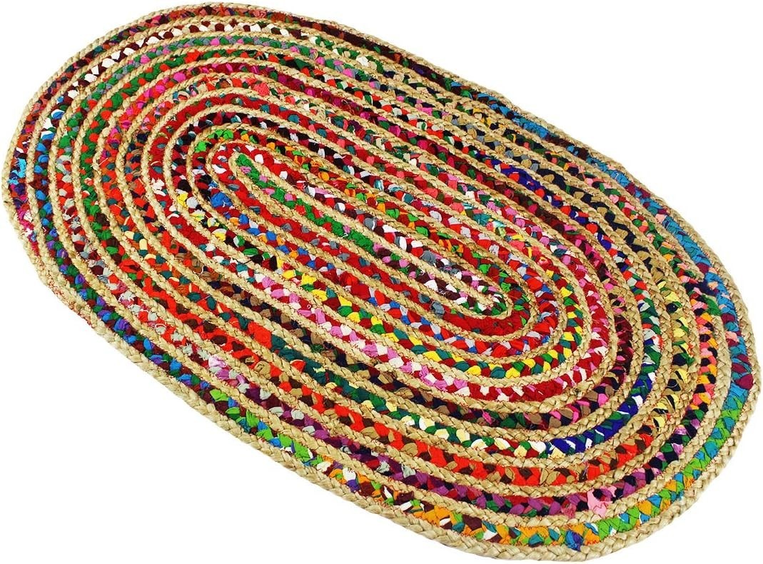 Vibrant Handwoven 4 x 6 Feet Oval Chindi Area Rug - Perfect for Cozy Interiors