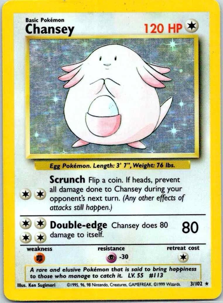 Chansey 3/102 Holo Holo Rare Base Set Unlimited Pokemon 