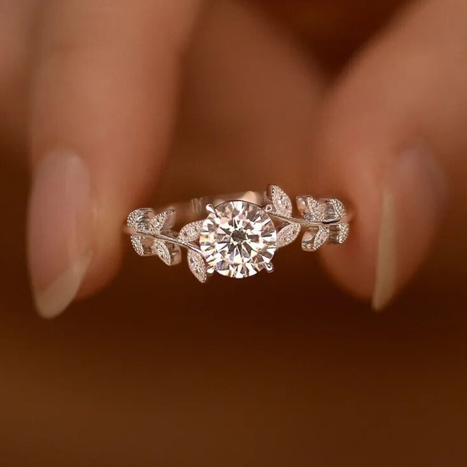 2.00Ct Round Diamond Leaf Beautiful Engagement Wedding Ring 14k White Gold Over