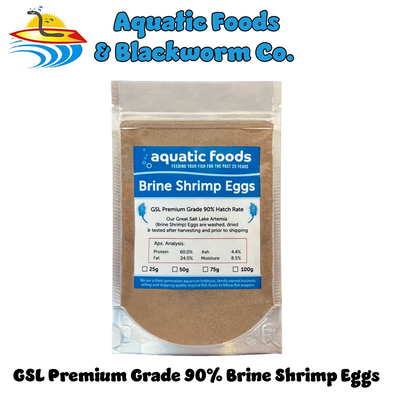 Brine Shrimp Eggs, Premium Grade 90% Hatch, Great Salt Lake (Artemia Cysts) Eggs
