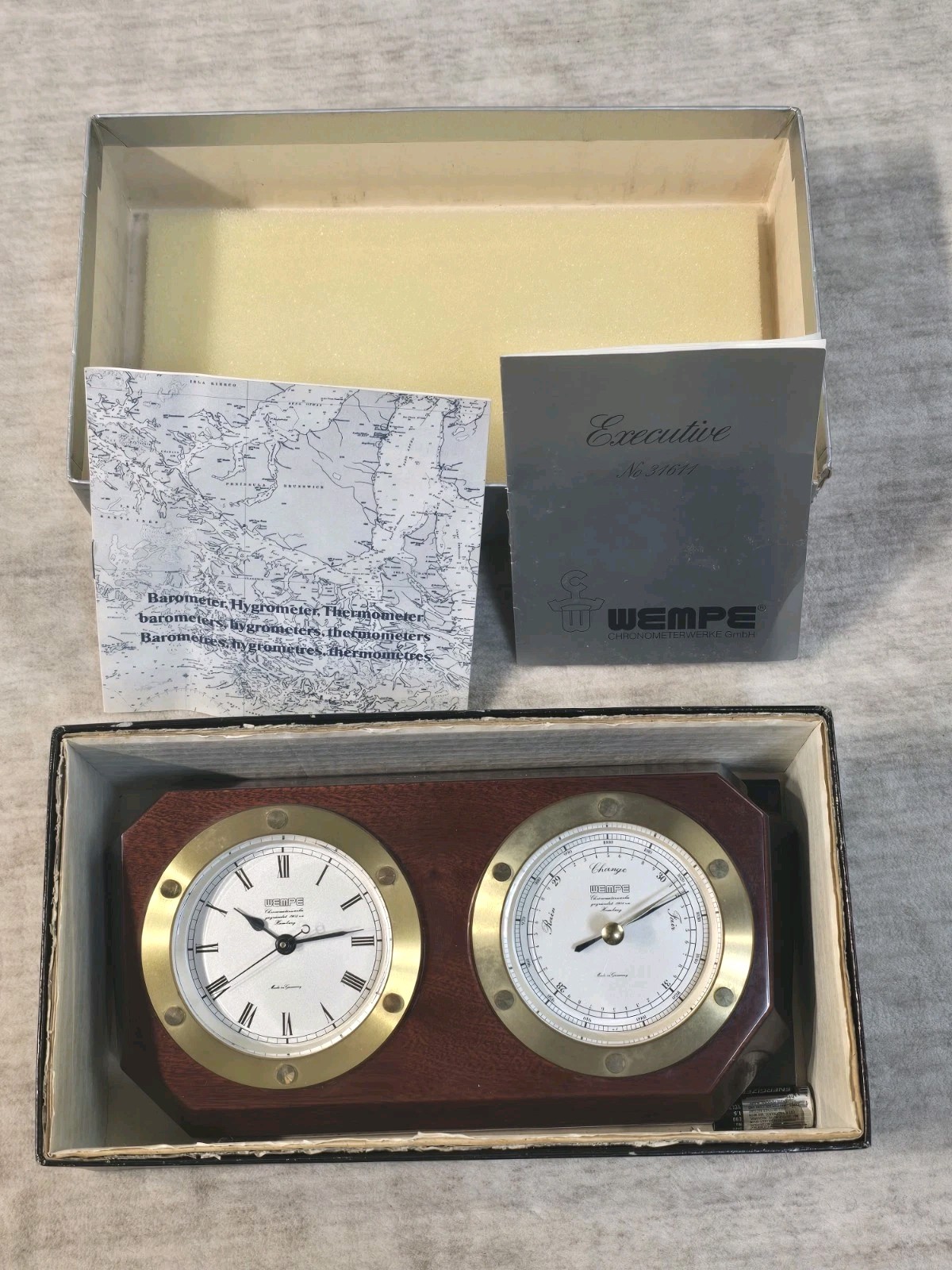 Vintage WEMPE Chronometerwerke Hamburg Germany Marine Barometer And Clock 31611