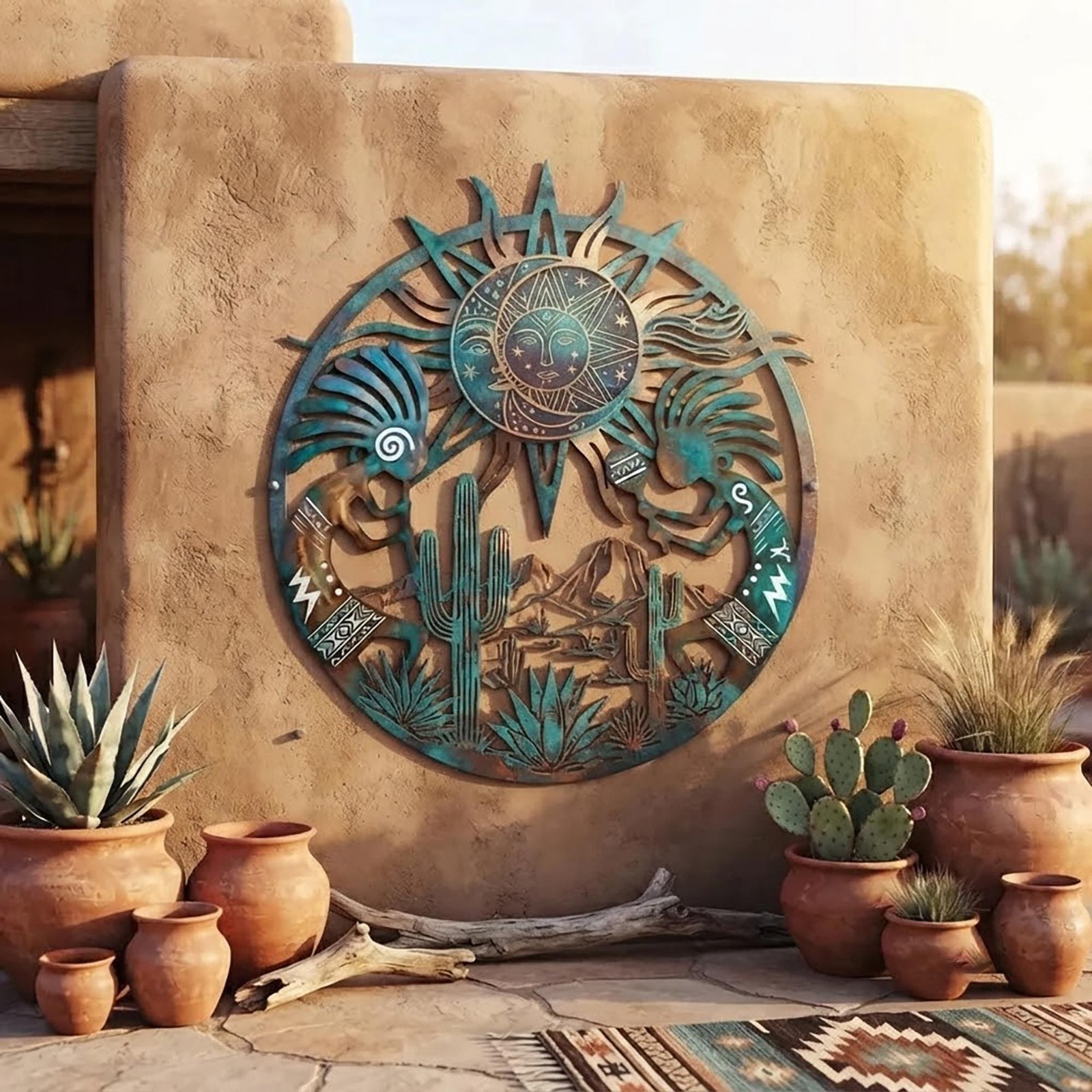 Southwestern Kokopelli Metal Wall Art, Desert Sun Moon Decor