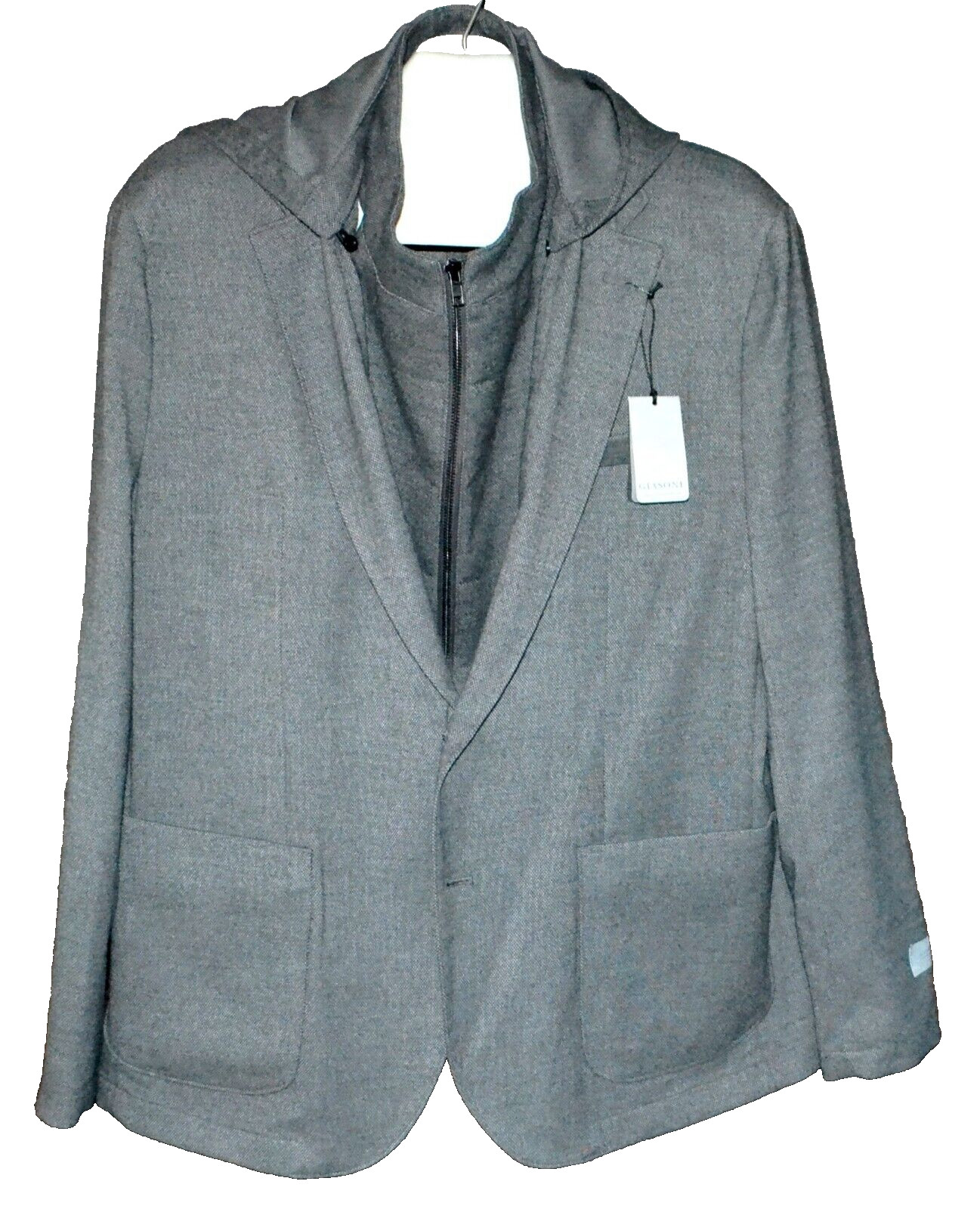 Giasone Austin Hood Men\'s Gray Birdseye Polyester  Casual Blazer Jacket Size 46R