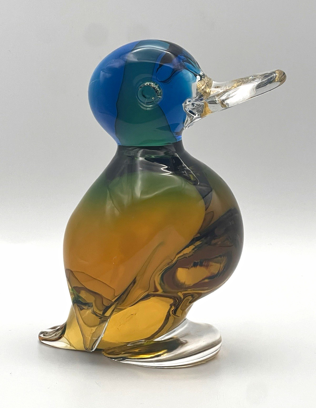 Barbini Murano Glass Duck Figurine Blue Green Amber Clear Glossy 4.75”H 1.75”W Barbini Murano Glass Duck Figurine Blue Green Amber Clear Glossy 4.75”H 1.75”W