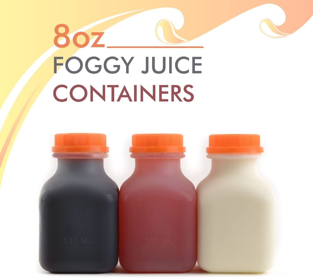 100 Pack - Empty Plastic Juice Bottles with Tamper Evident Caps 8 Oz.