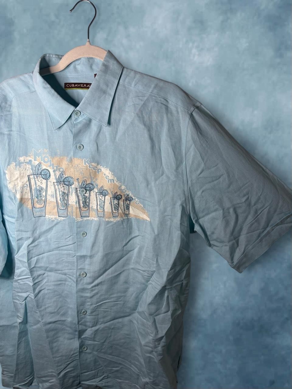 Cubavera Mojito Graphic Button Up Shirt Men’s XL Blue NWT