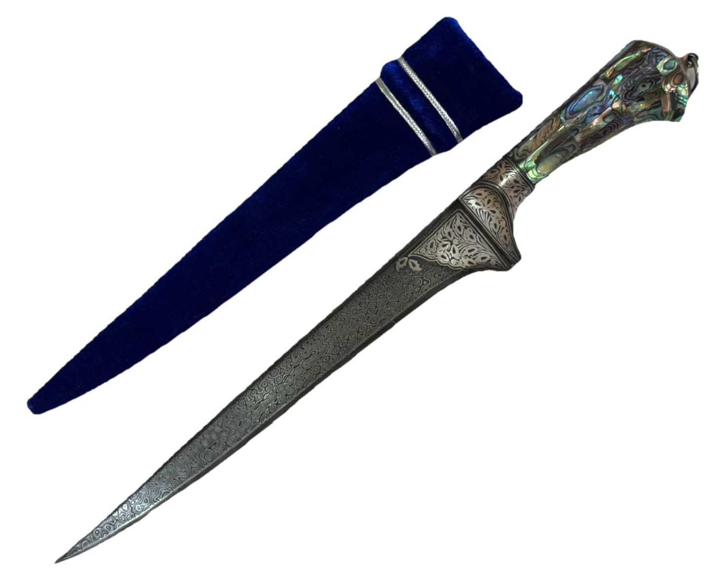 Ottoman Mughal Damascus Pesh Kabz Kripan with Abalone grips silver koftgari 15” Ottoman Mughal Damascus Pesh Kabz Kripan with Abalone grips silver koftgari 15”