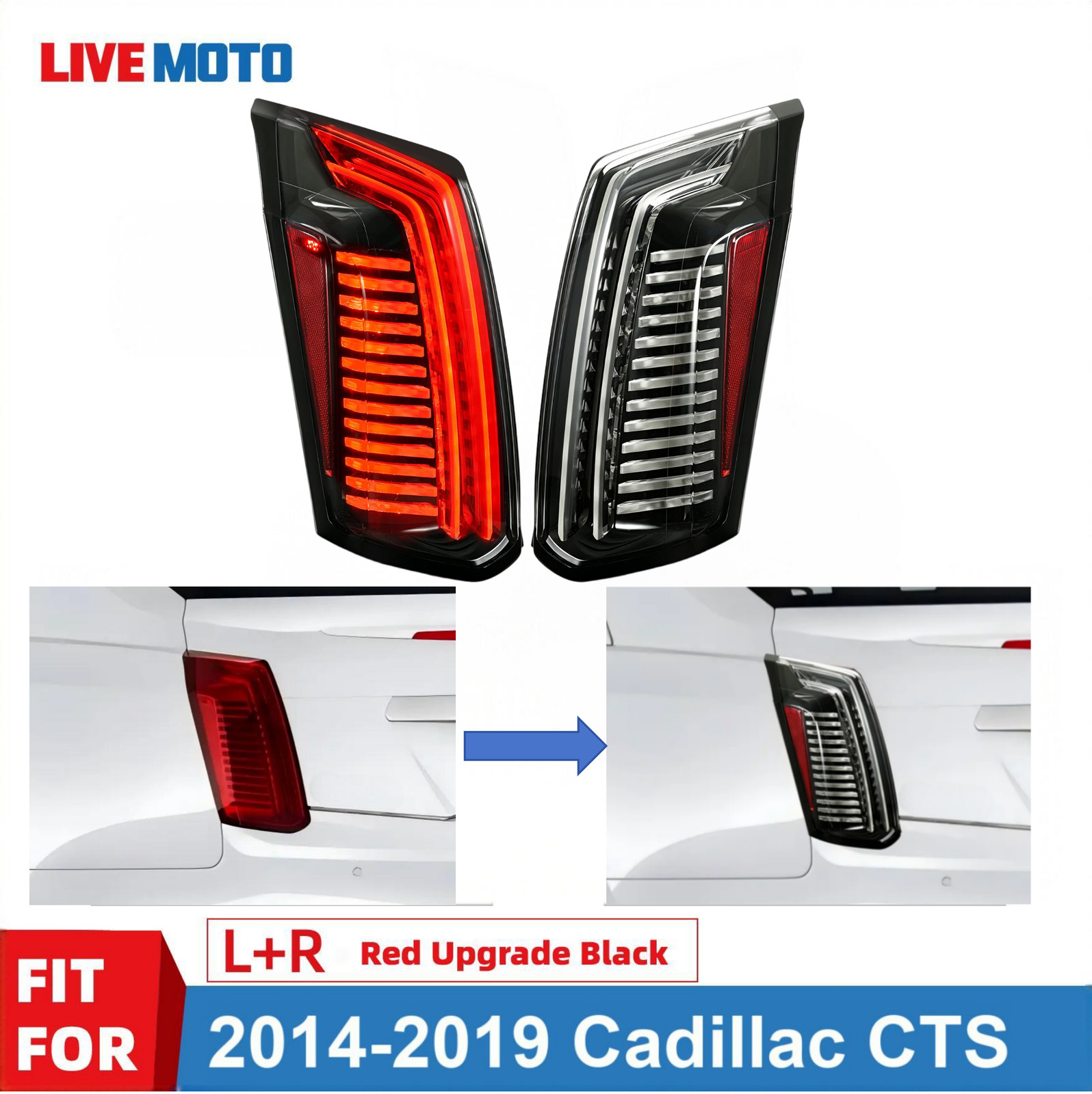 For 2014-2019 Cadillac CTS Sedan Black LED Tail Lights Brake Lamps Left+Right