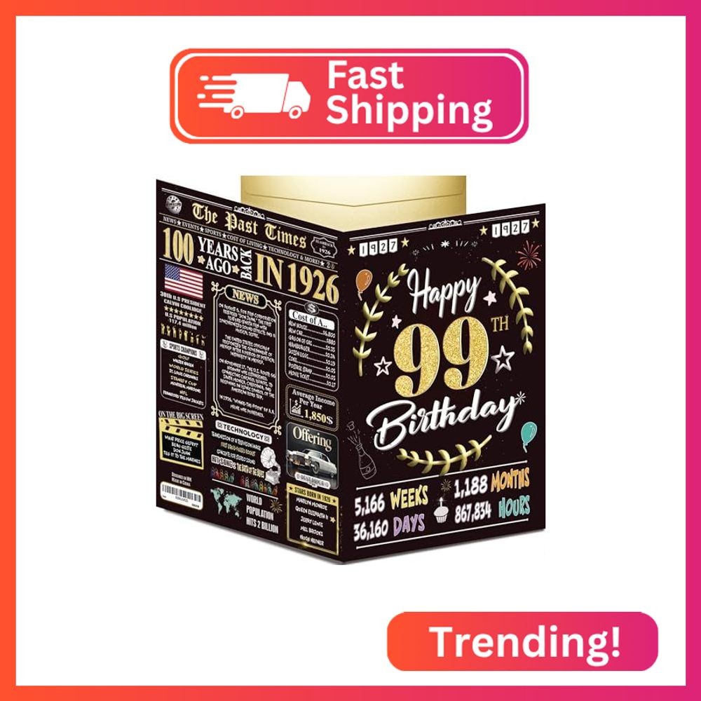99th Birthday Card for Women Men - Back In 1927 Black & Gold - 99 Happy BIRTHDAY 99th Birthday Card for Women Men - Back In 1927 Black & Gold - 99 Happy BIRTHDAY