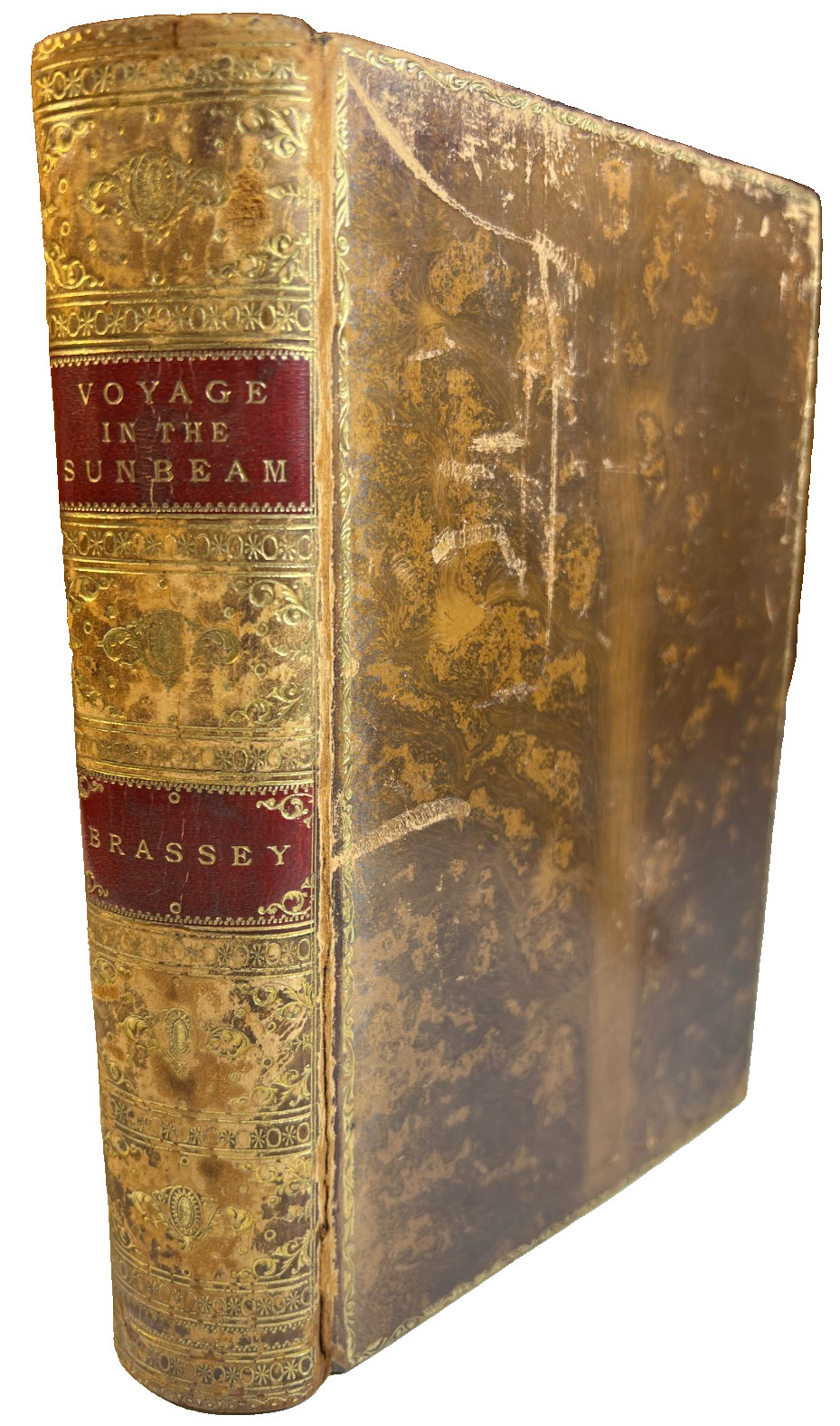 Antique 1879 Voyage In The Sunbeam Jules Verne Era Adventure Book Gilt Leather