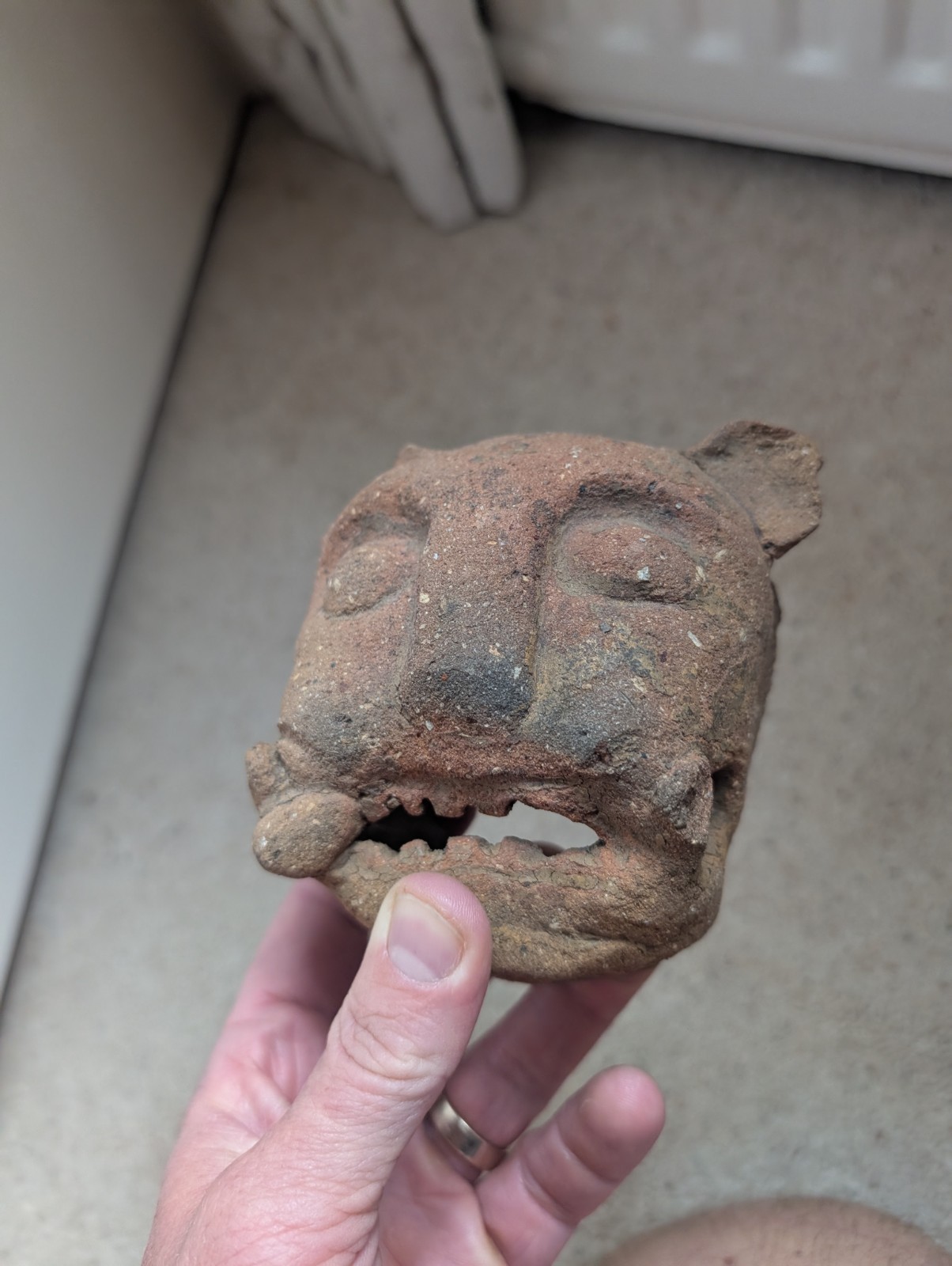 Ancient Olmec Mesoamerican Earthenware Jaguar Head Clay Circa 800 BCE Mexican 