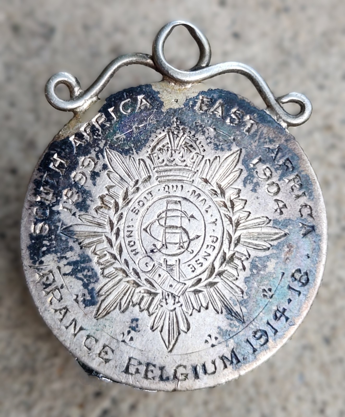 WWI Boer War British Army Service Corps Engraved 2 Franc Coin Trench Art Pendant