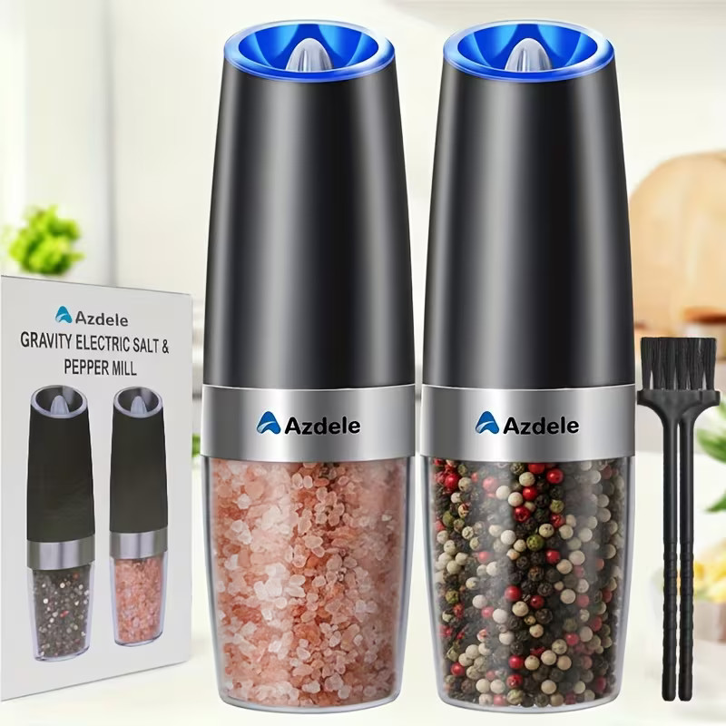 US Electric Salt and Pepper Stainless Grinders (2Pack) with Luxury Blue LED
