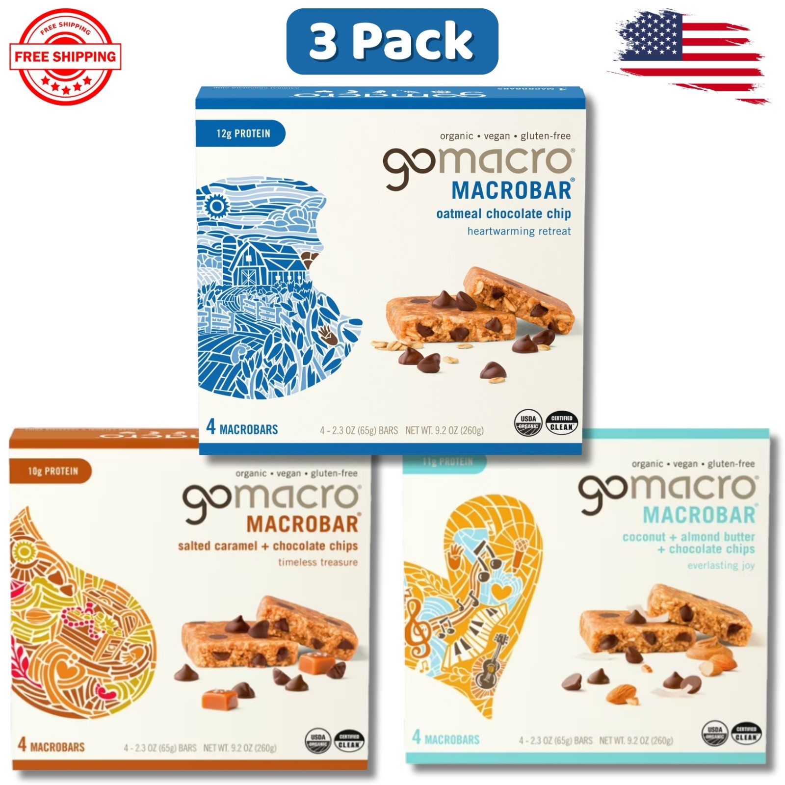 GoMacro Organic Vegan Protein Bars - Variety Pack Chocolate Chip 2.3oz 12 Ct GoMacro Organic Vegan Protein Bars - Variety Pack Chocolate Chip 2.3oz 12 Ct