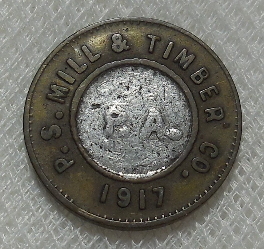 1917 PORT ANGELES WASHINGTON P.S. MILL & TIMBER CO, 10¢ LUMBER SCRIP TOKEN R8 1917 PORT ANGELES WASHINGTON P.S. MILL & TIMBER CO, 10¢ LUMBER SCRIP TOKEN R8