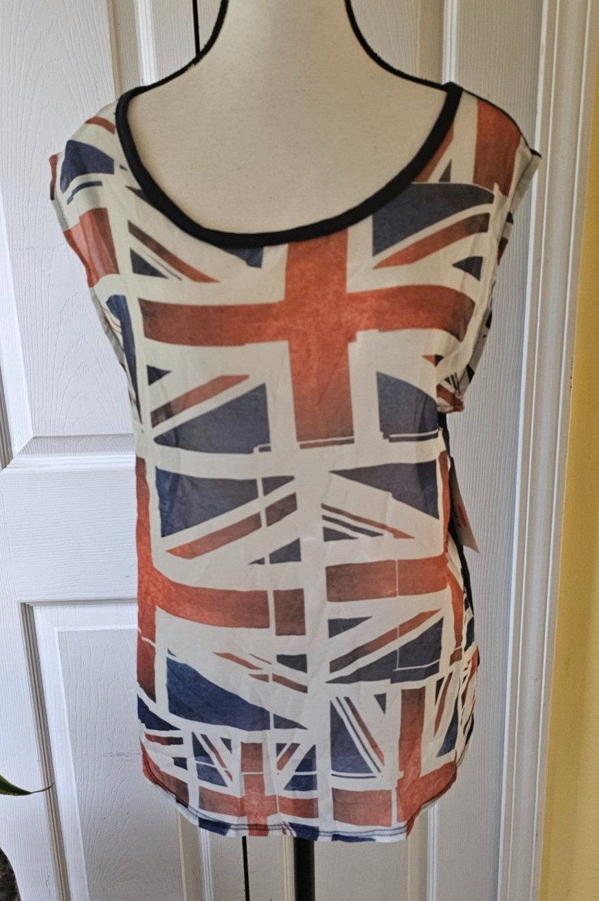 Gaze Womens British Flag Sheer Sleeveless Tank Top, Navy, Size Medium