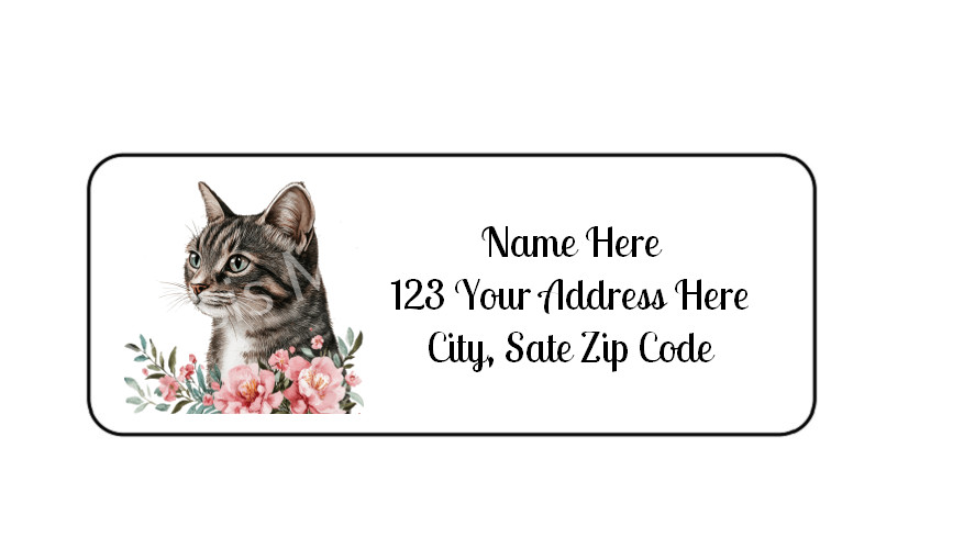 30 Beautiful Cat Flowers PERSONALIZED RETURN ADDRESS LABELS 1 in X 2 5/8 GLOSSY