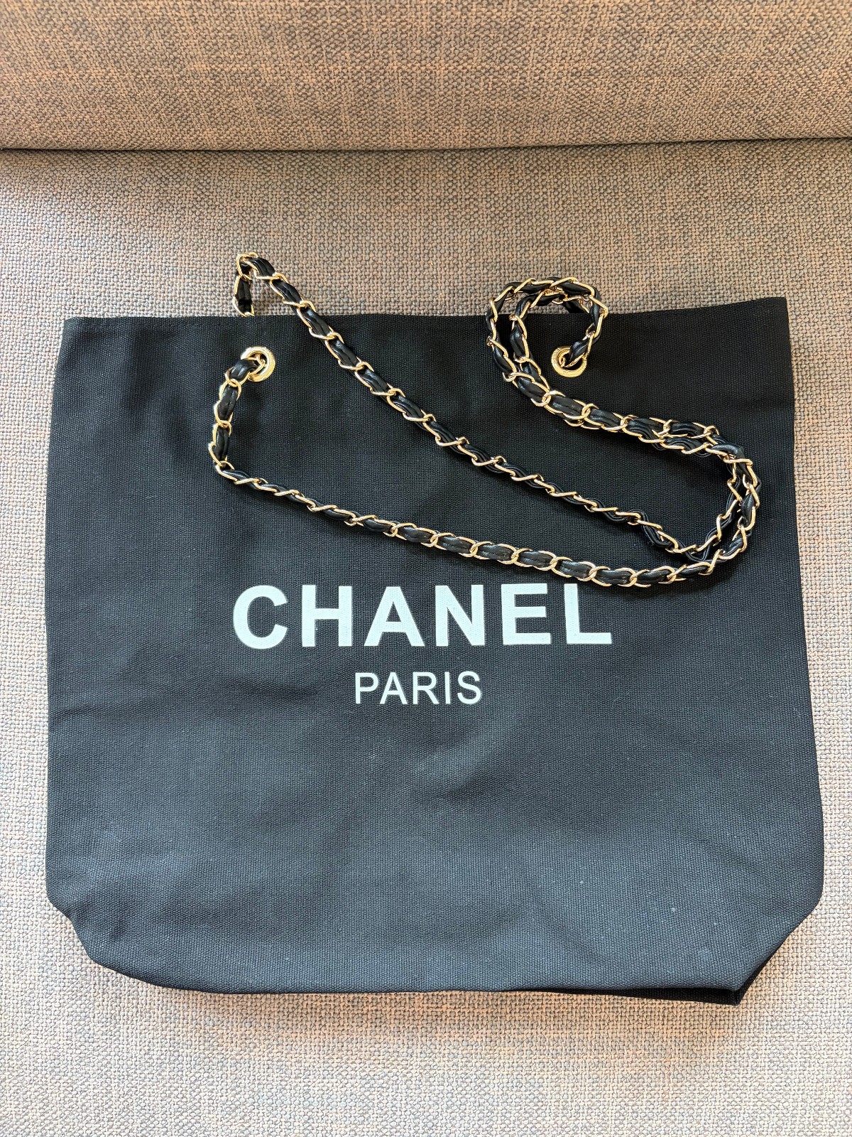 Chanel Paris Promotional Canvas Tote Bag Black Chain Strap 39x35cm GWP Chanel Paris Promotional Canvas Tote Bag Black Chain Strap 39x35cm GWP