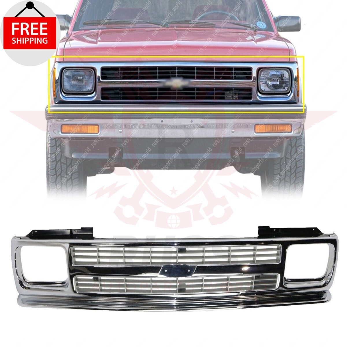 New Front Grille Chrome with Silver Fits 1991-94 Chevrolet S10 Blazer GM1200147