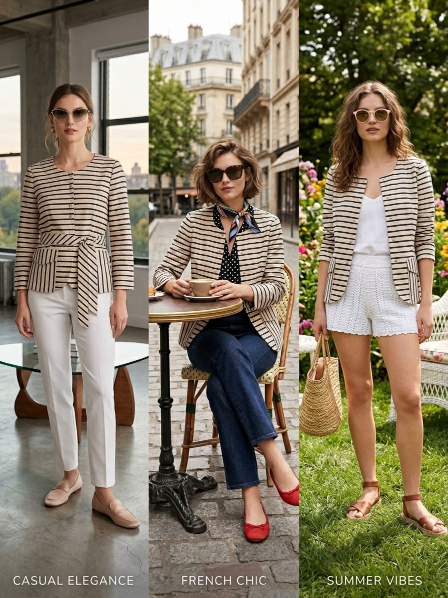 Archival J.Crew Women\'s Size 4 Striped Belted Jacket NWT $178 Style Collarless