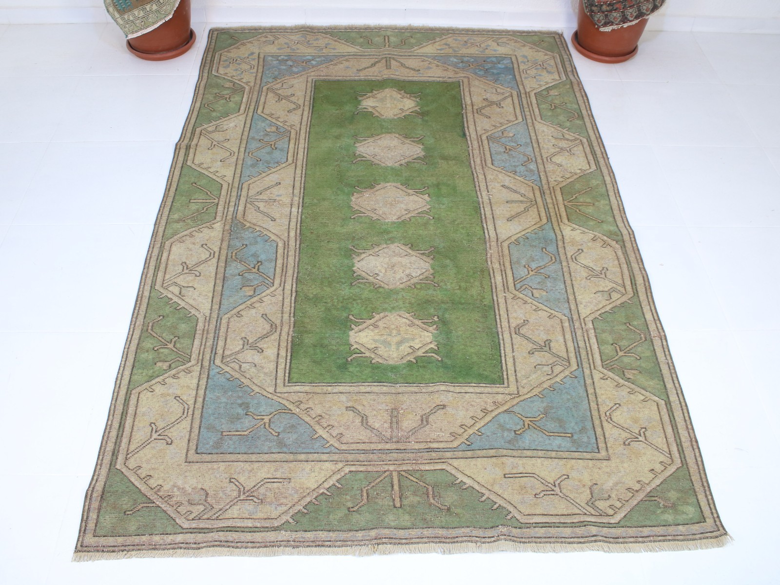 5x8 Ft Vintage Hand Knotted Area Rug  Beige Cream Distressed Wool Carpet 5x8 ft