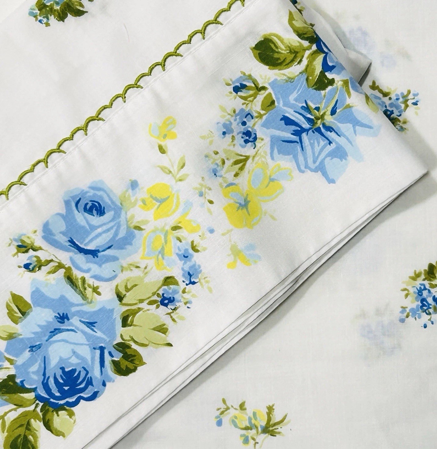 Vintage Springmaid Twin Sheet Set Blue Roses Applique Marvelaire Percale READ