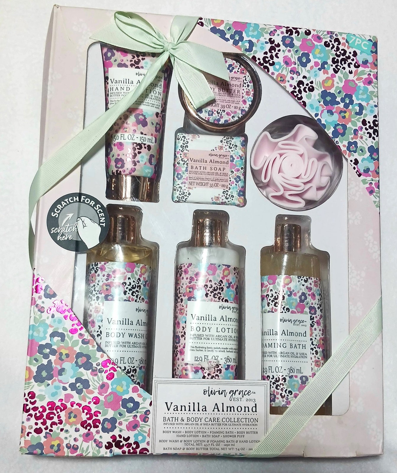 Olivia Grace Vanilla Almond 7-PC Bath & Body Care Collection Gift Set Argan Oil