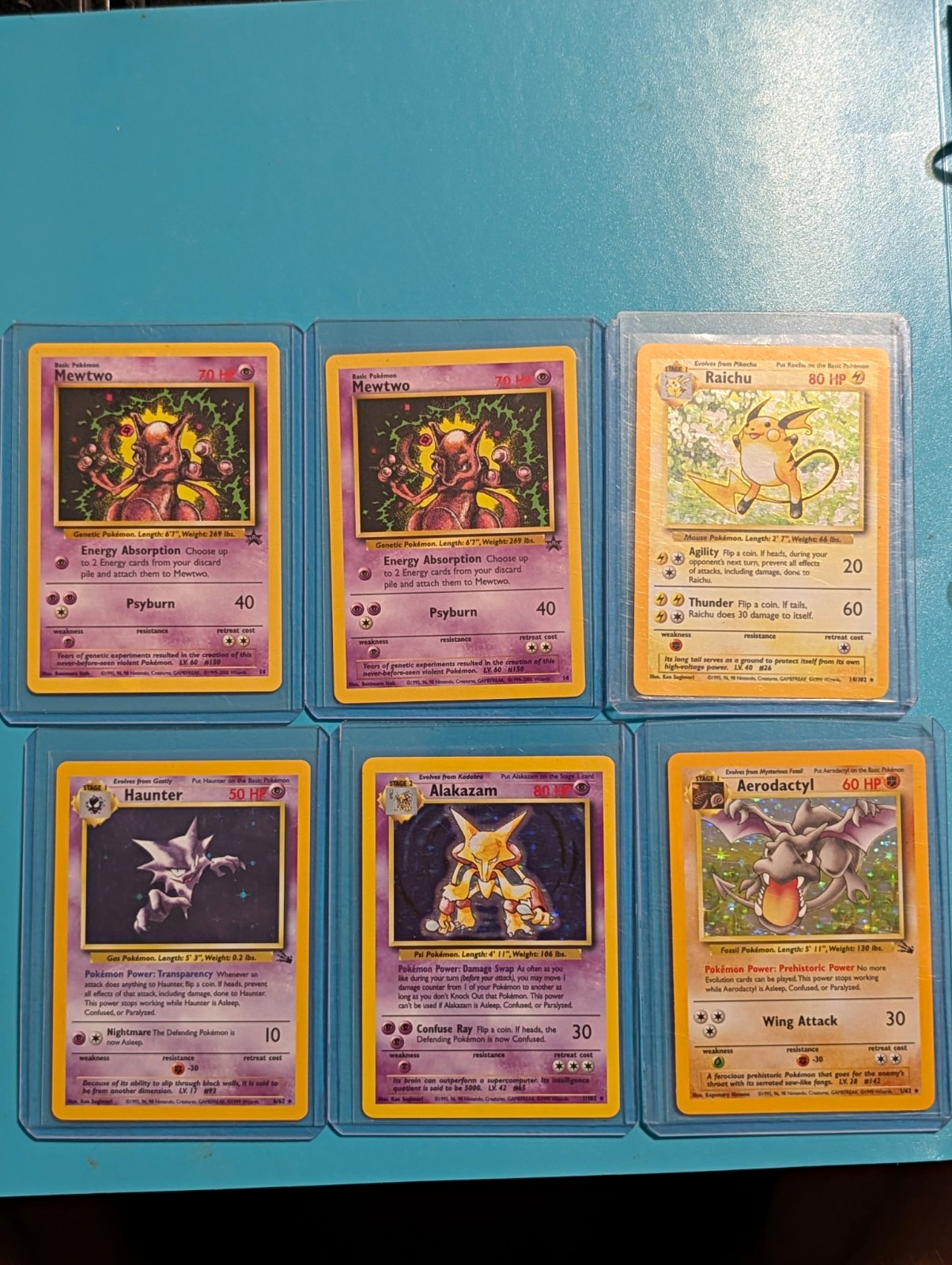 Nintendo Pokemon TCG Vintage 1999 6-Card Lot Mewtwo Raichu Holo/Regular