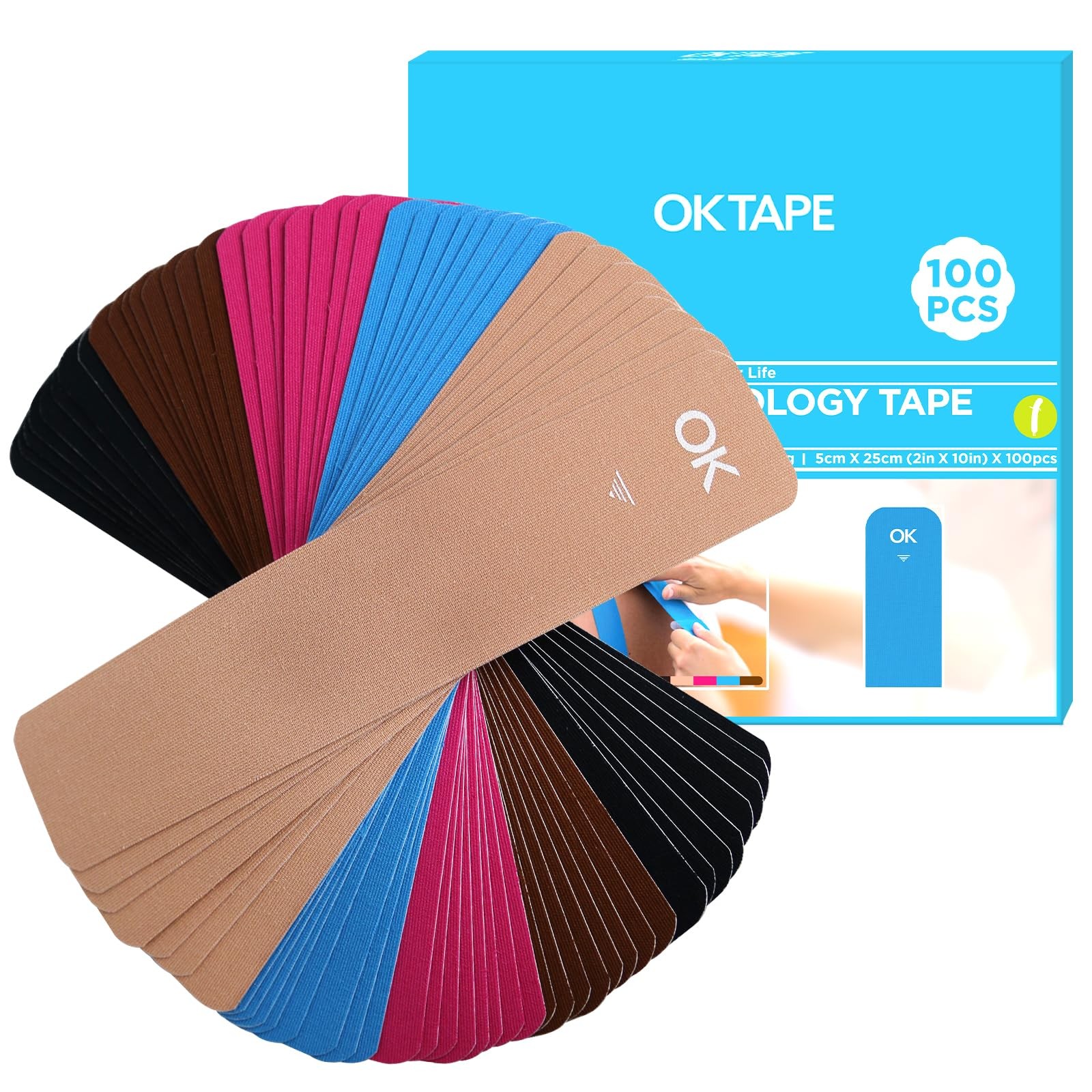 OK TAPE 100Pcs Precut Kinesiology Tape Strips Elastic Athletic OK TAPE 100Pcs Precut Kinesiology Tape Strips Elastic Athletic