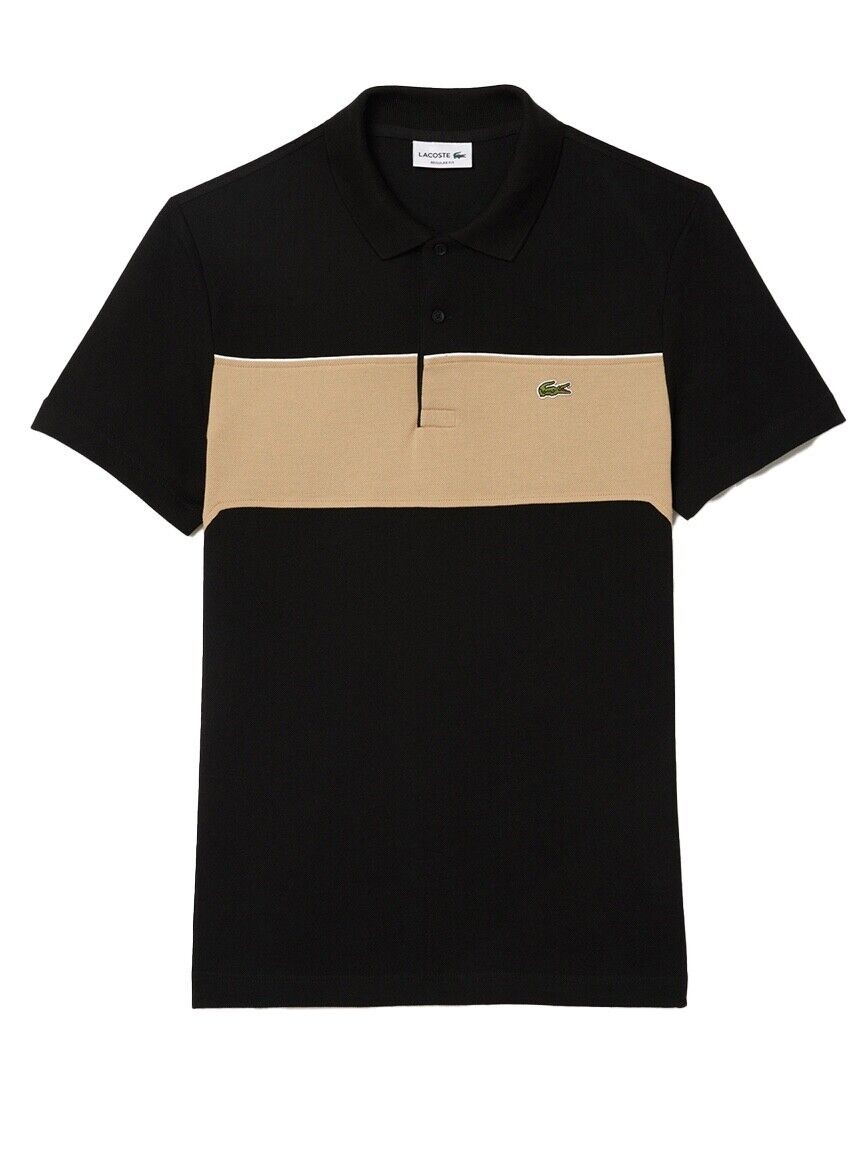Lacoste Men\'s L.12.12 Colorblock Polo Shirt in Black and Beige PH2847-51 CMB Lacoste Men\'s L.12.12 Colorblock Polo Shirt in Black and Beige PH2847-51 CMB