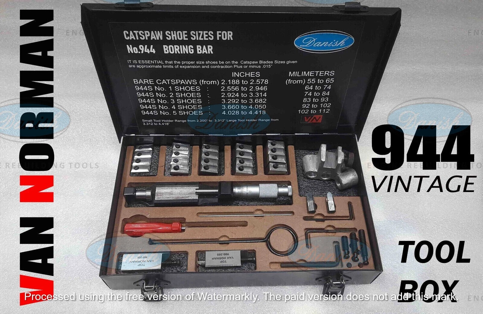 VAN NORMAN 944 VINTAGE COMPLETE TOOL KIT MIC RANGE 2.200 TO 4.200 METAL BOX