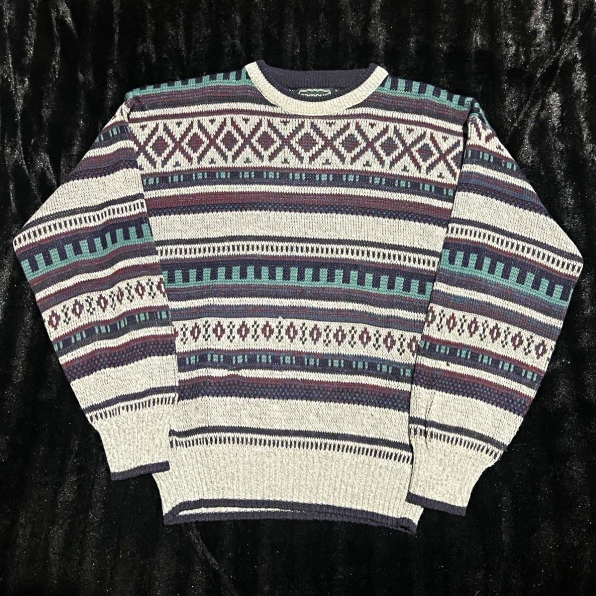Vintage 90s Campus Men\'s Knit Crew Neck Geometric Pullover Sweater Size Vintage 90s Campus Men\'s Knit Crew Neck Geometric Pullover Sweater Size