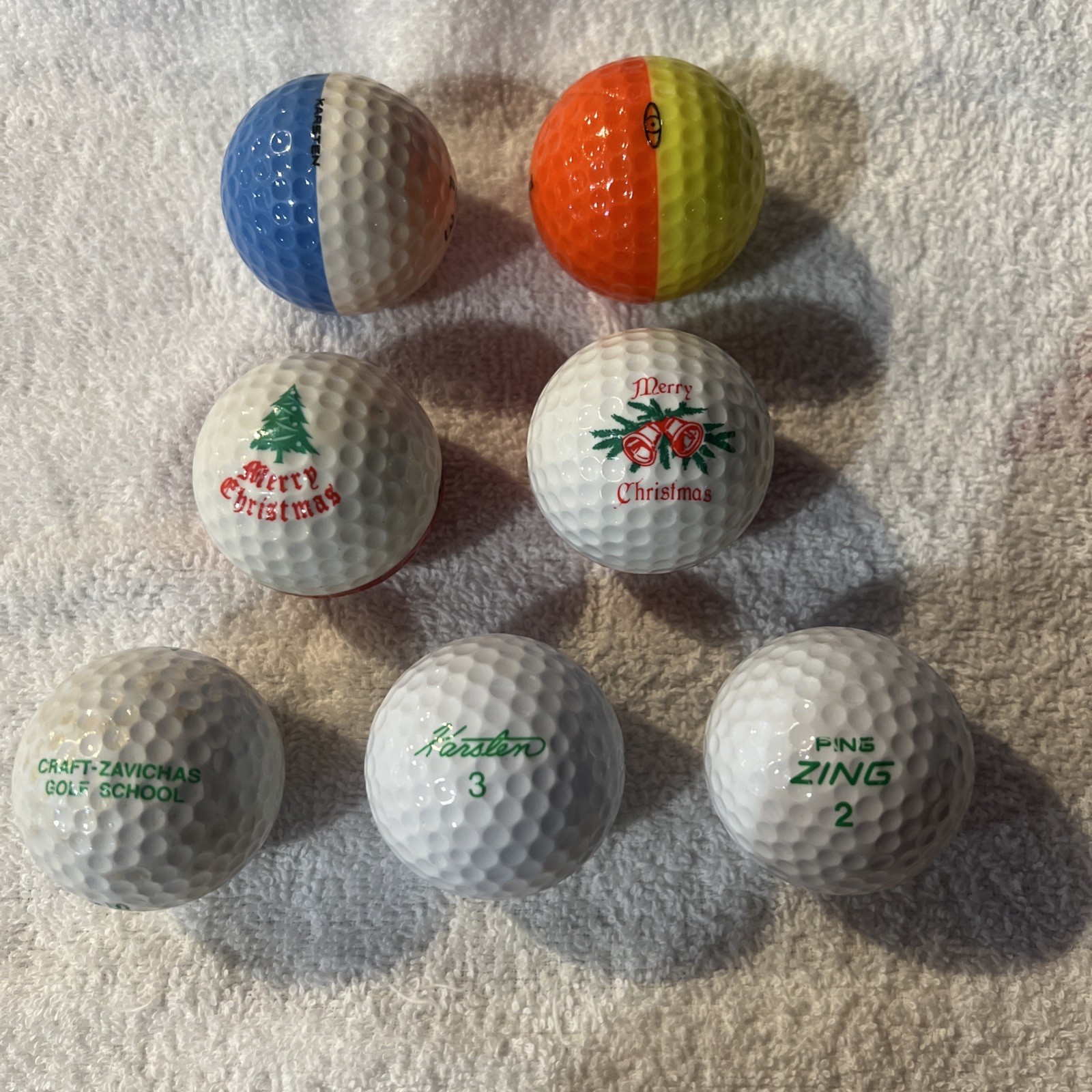 VINTAGE Ping Karsten Eye ZING XMAS golf balls LOT of 7