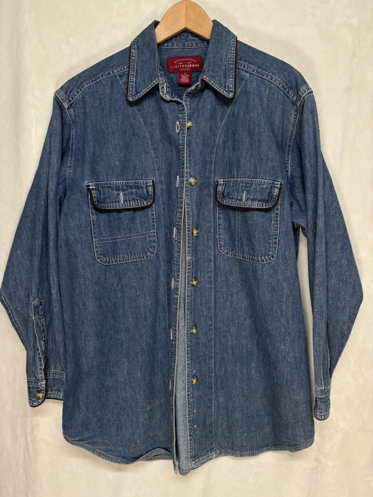 Vtg Limited Jeans Denim Shirt Womens S Hong Kong 100% Cotton Western Workwear