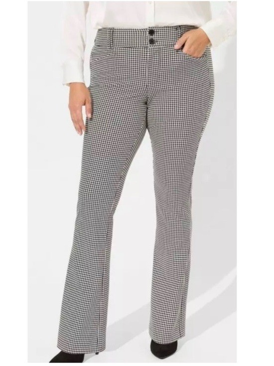 Torrid Tall Herringbone Plaid Mid-Rise Bootcut Trouser Pant Stretch Black 14XT