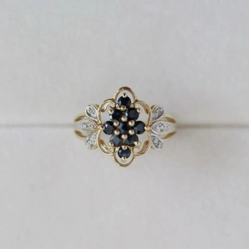 Art Deco Style Round Lab Created Diamond 14K Yellow Gold FN Engagement Ring